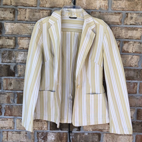 Weekend MaxMara Made In Italy Cotton Yellow Off White Stripped 1 Button Jacket 8 - Picture 4 of 16